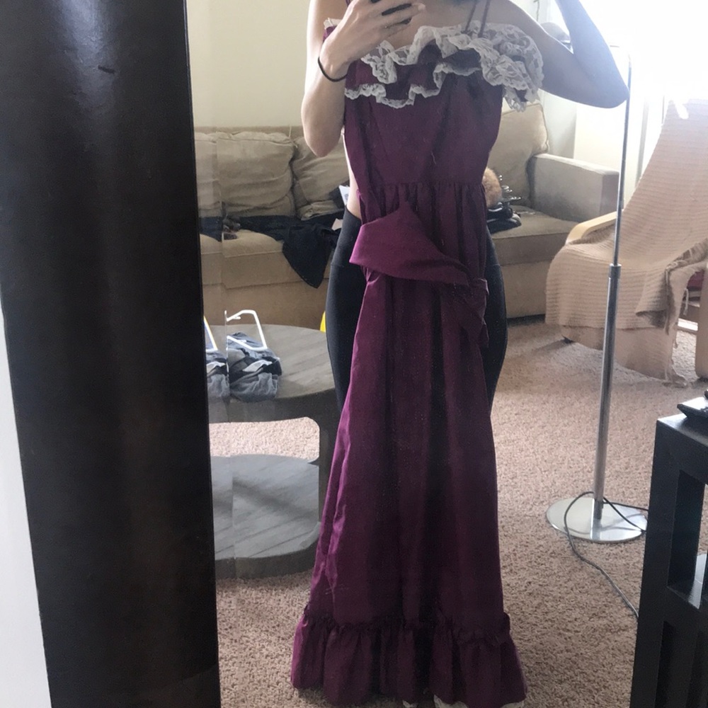 Maxi Vintage 70s Dress — off-shoulder Ruffle Prom